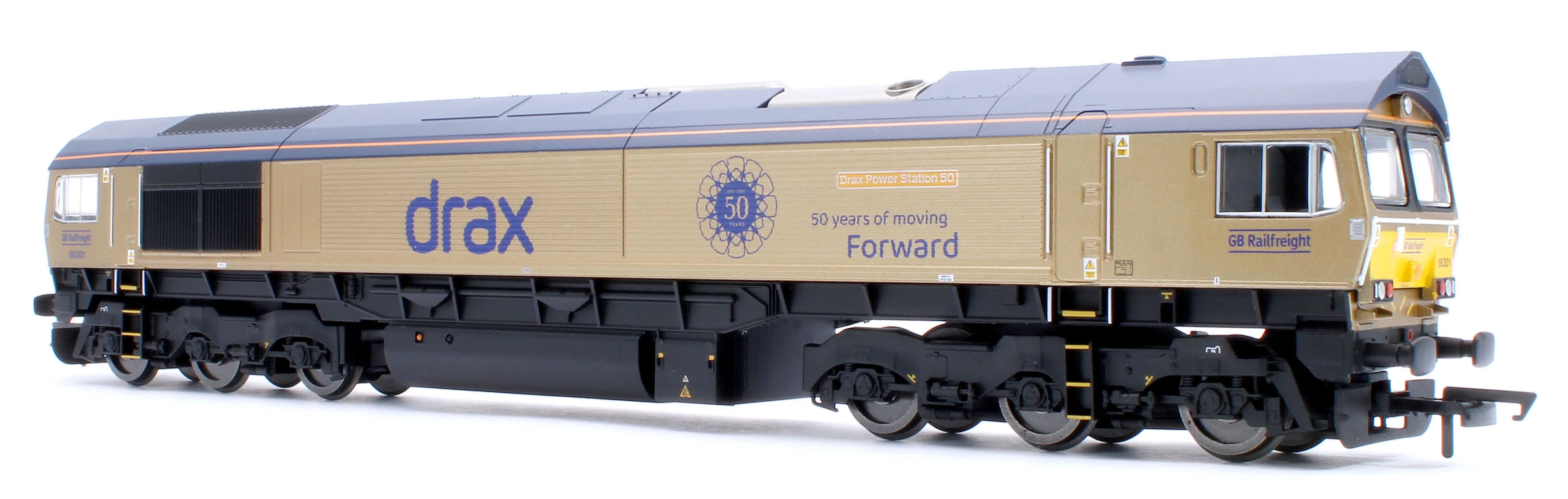 R30461 RailRoad GB Railfreight Class 66 Co-Co Drax 50th Anniversary Gold 66301 ‘Drax Power Station 50’ Diesel Locomotive - Image 7