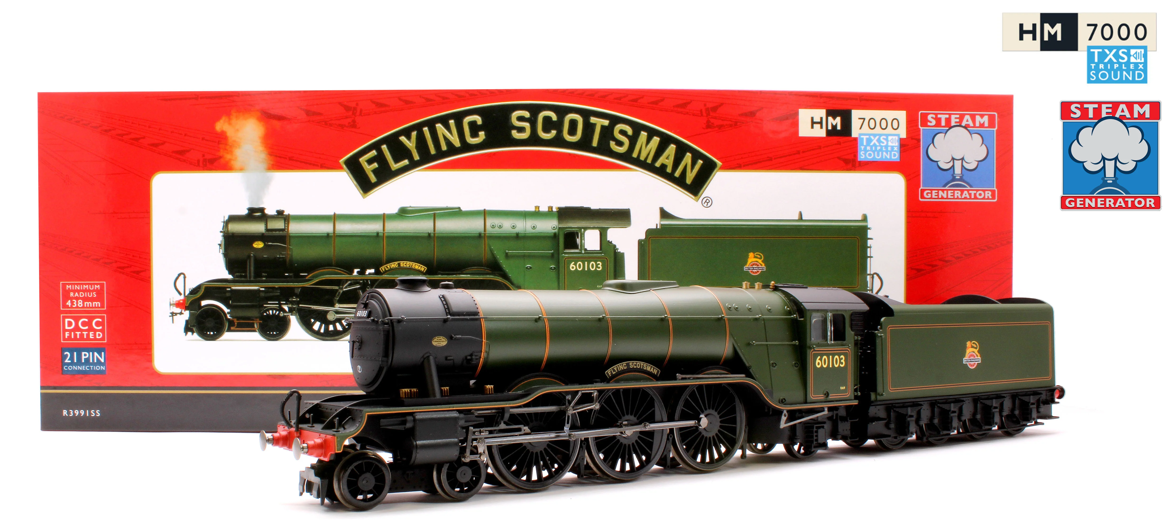 R3991SS Class A3 4-6-2 60103 'Flying Scotsman' BR with Steam Generator (Diecast footplate and flickering firebox) Steam Locomotive - DCC Sound & Smoke