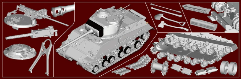 PKLK61619 US M4A3E8 Sherman Easy Eight, WWII Medium Tank Early Model Kit - Image 3
