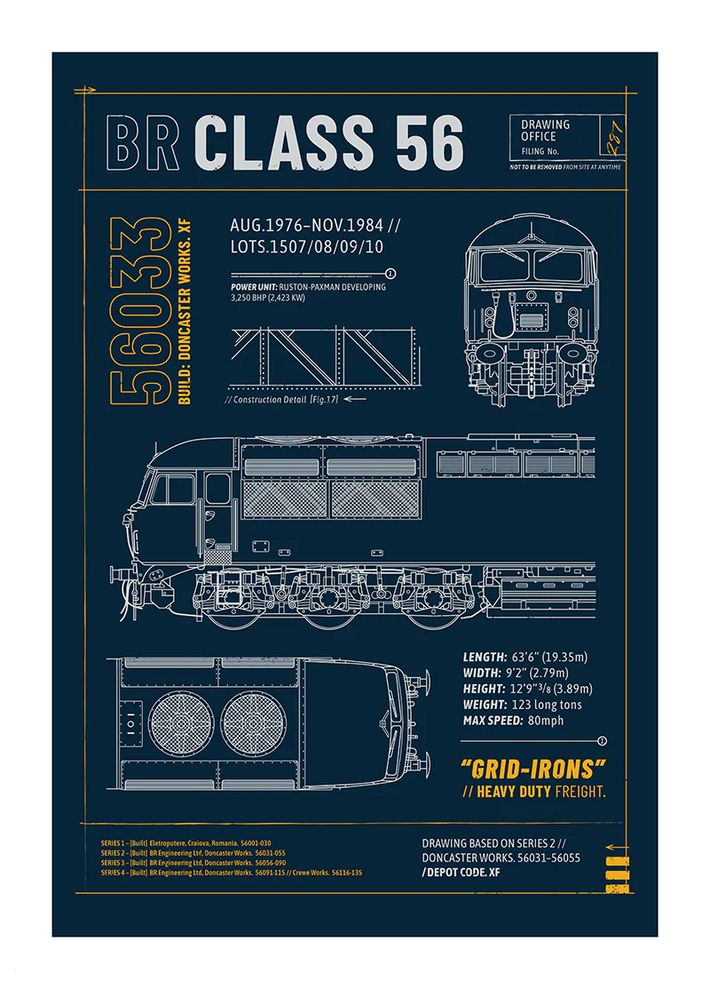 56033-Poster The Class 56 Technical Drawing Specification Railway Print - Image 2