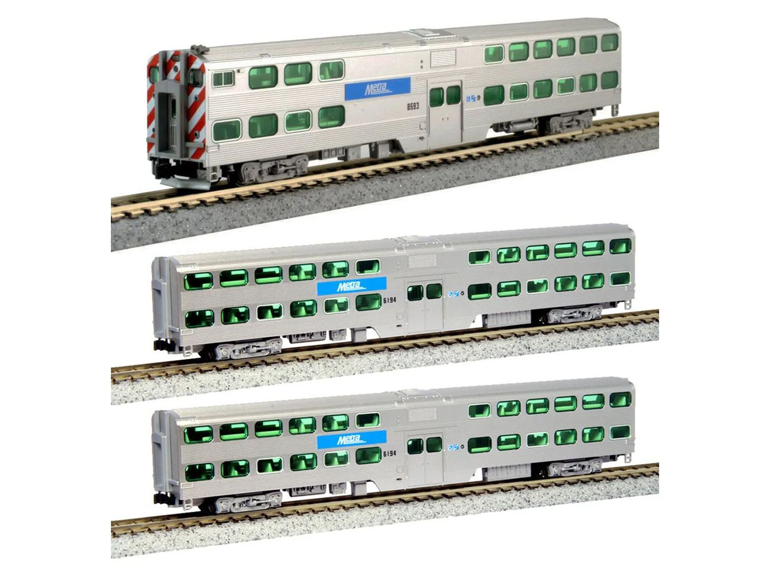 106-8703-S Gallery Bi-Level Coach Set (3) Chicago Metra - DCC-Sound