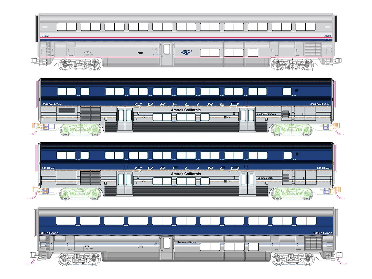 106-9002 Amtrack Surfliner 4 Car Add on Set