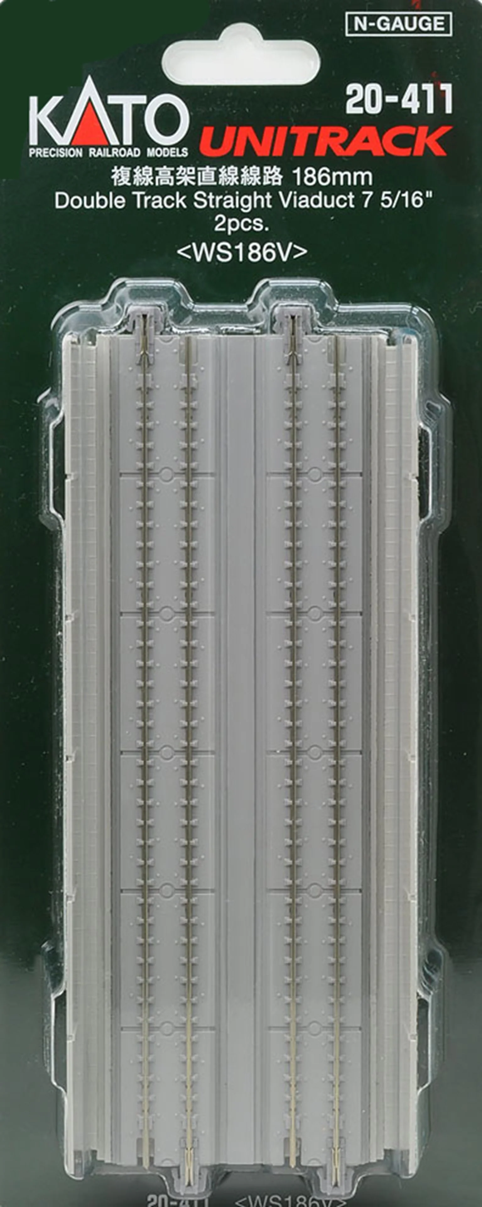 20-411 Kato 20-411 Pre-Cast Concrete Double Elevated Track 186mm Straight (2) - Image 4