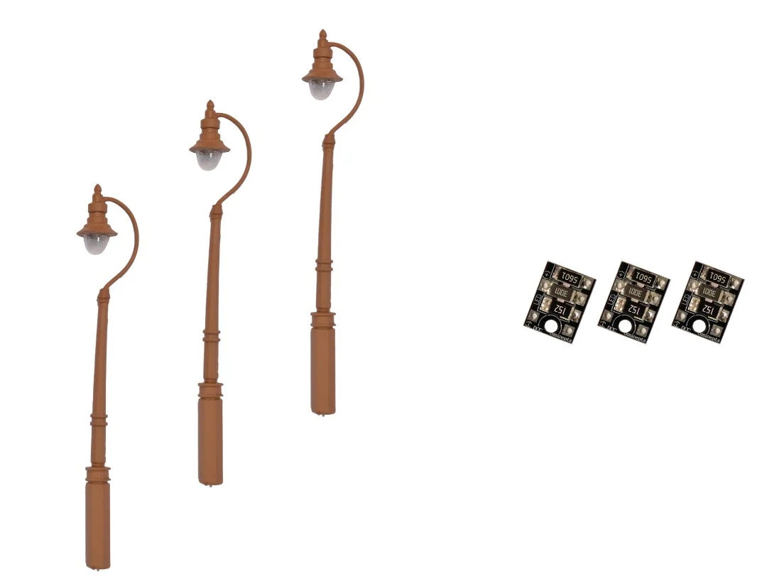 LML-SSBN 4mm Scale Swan-Neck Street/Platform Lamps – Brown (3 pack)