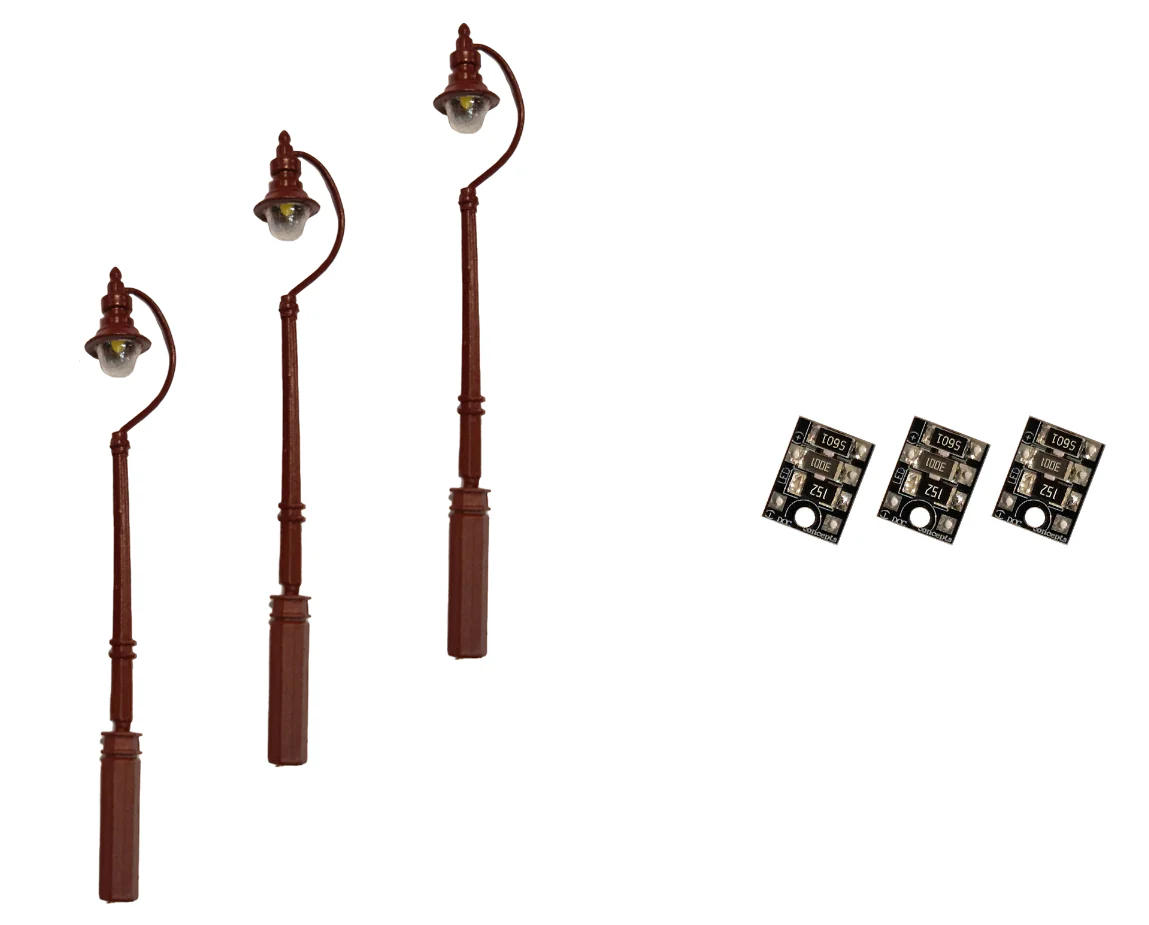 LML-SSMR 4mm Scale Swan-Neck Street/Platform Lamps – Maroon (3 pack)