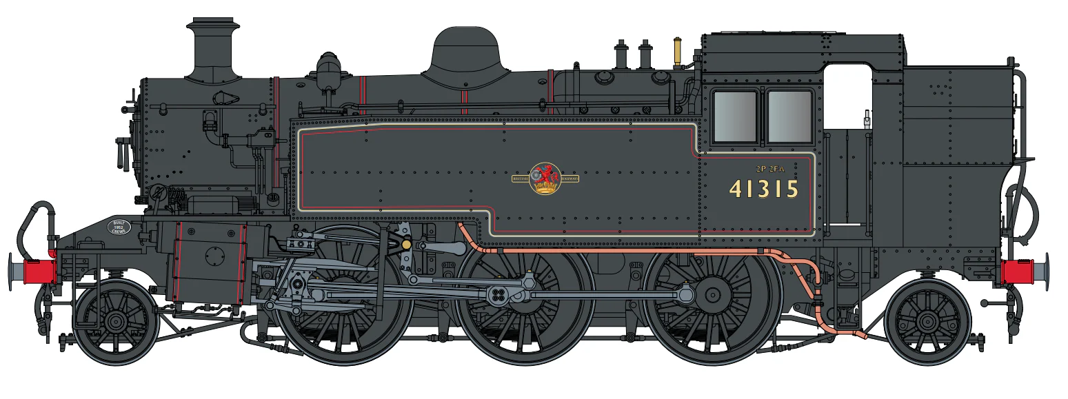 LHT-S-041-006U Ivatt Class 2 2-6-2T BR Lined Black Late Crest Unnumbered Steam Locomotive