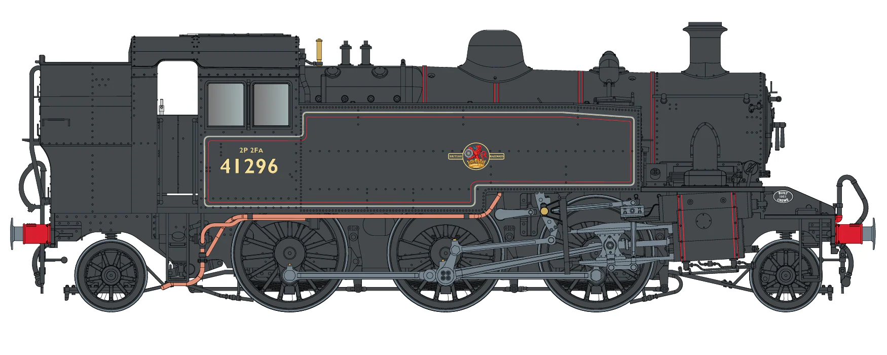 LHT-S-041-006U Ivatt Class 2 2-6-2T BR Lined Black Late Crest Unnumbered Steam Locomotive - Image 2