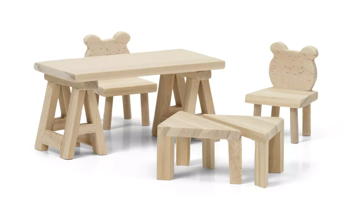 60906400 Lundby Doll's House Furniture Table and Chairs (Natural Wood)