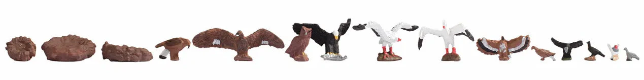 N15775 Birds (12) and Nests (3) Figure Set