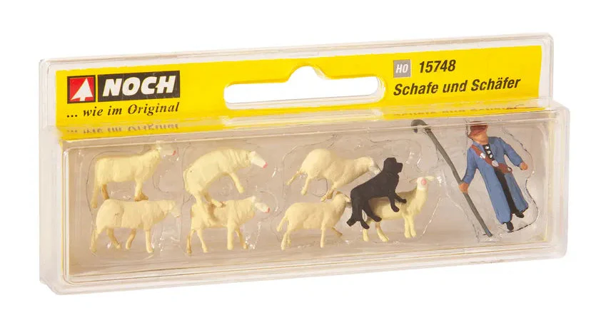 N15748 Shepherd (1) Sheep (7) & Sheepdog (1) Figure Set - Image 2