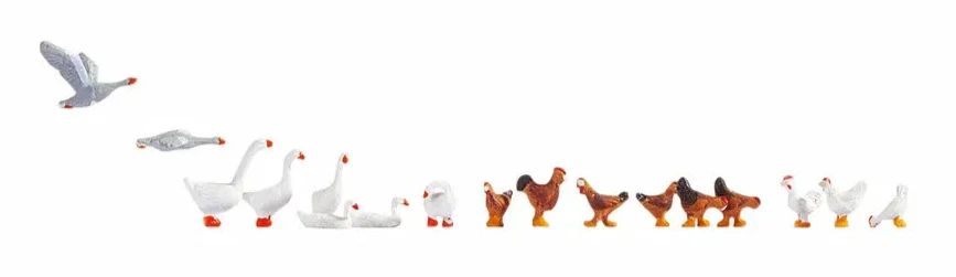 N15772 Chickens (9) and Geese (8) Figure Set