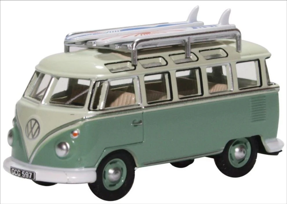 76VWS005 VW T1 Samba Bus/Surfboards Turquoise/Blue White