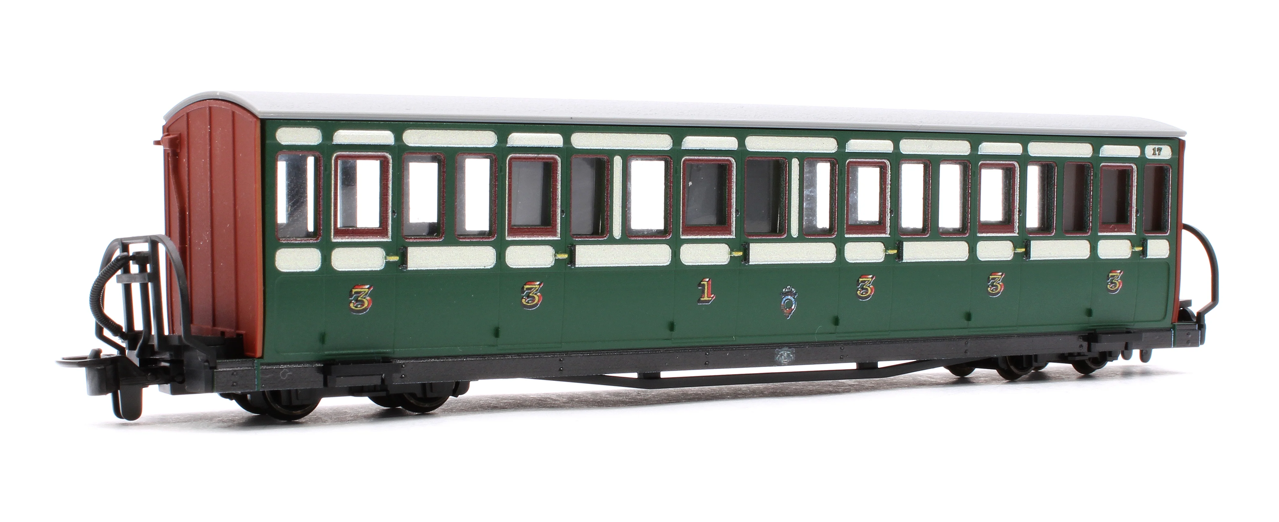 GR601A Ffestiniog Railway Short 'Bowsider' Bogie Coach, Early Preservation Green, No. 17