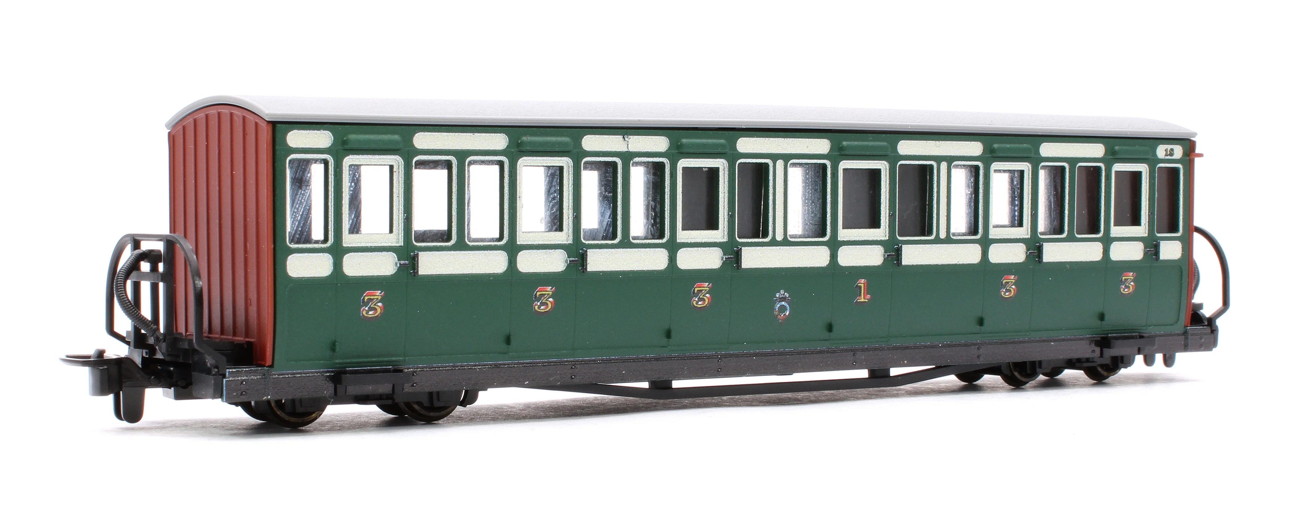 GR601B Ffestiniog Railway Short 'Bowsider' Bogie Coach, Early Preservation Green, No. 18