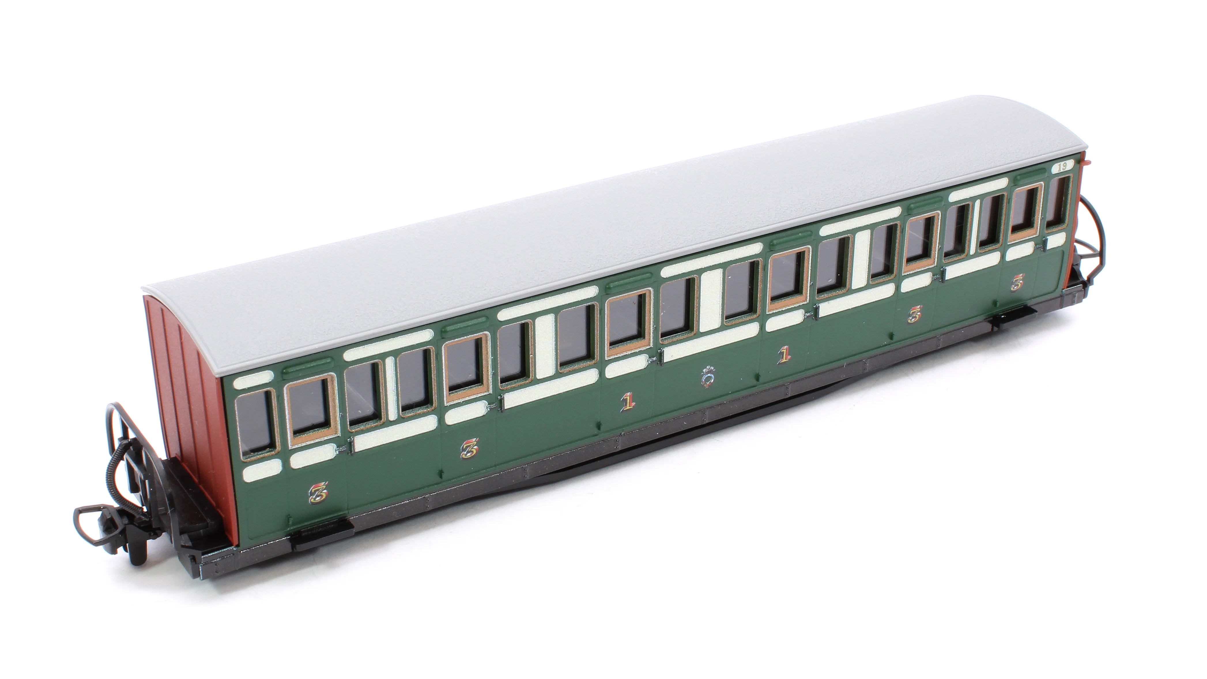 GR621A Ffestiniog Railway Long 'Bowsider' Bogie Coach, Early Preservation Green, No.19 - Image 6