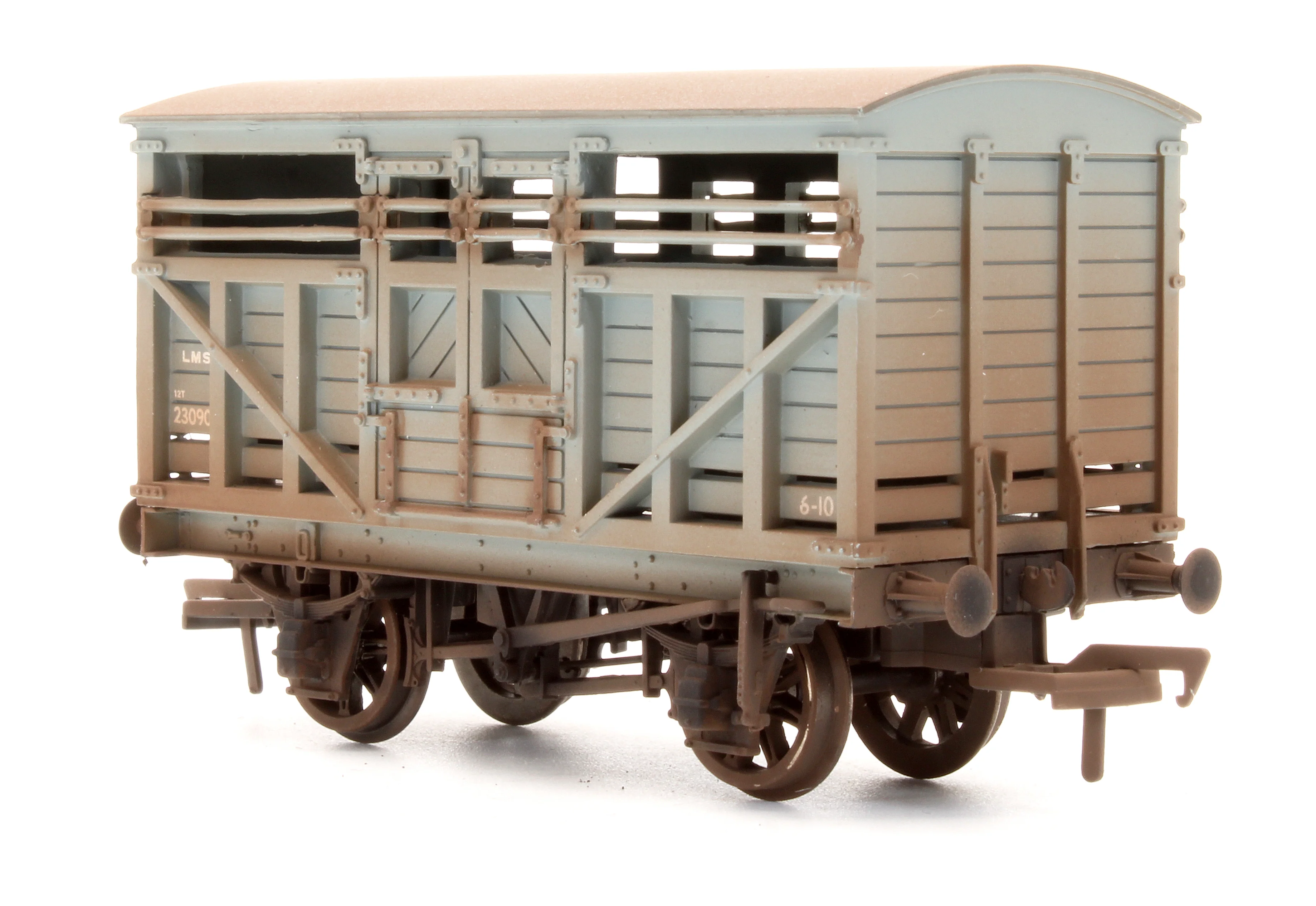 37-701A Pre-Owned 10 Ton Cattle Wagon LMS Grey - Custom Weathered - Image 2
