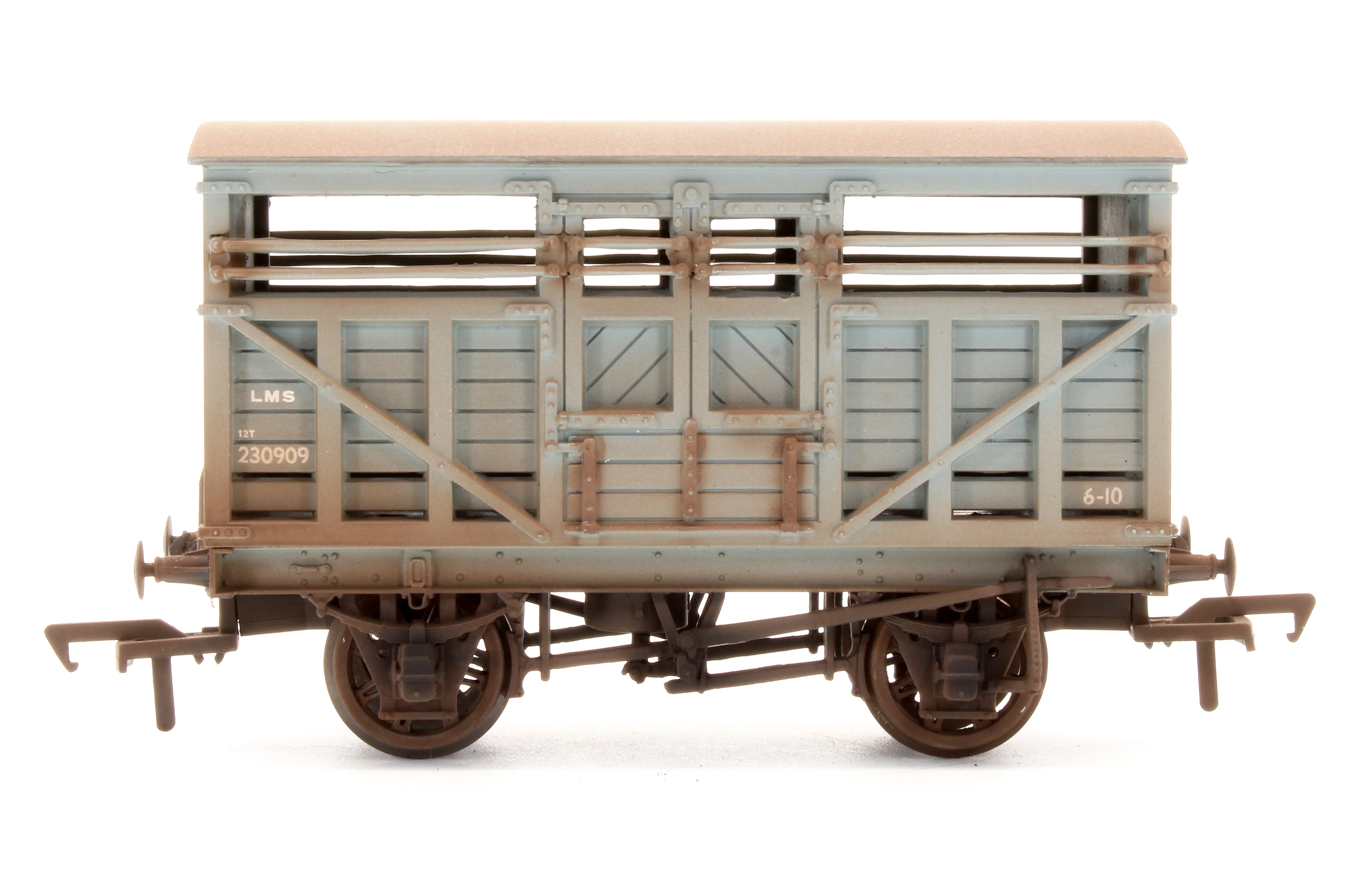 37-701A Pre-Owned 10 Ton Cattle Wagon LMS Grey - Custom Weathered - Image 3
