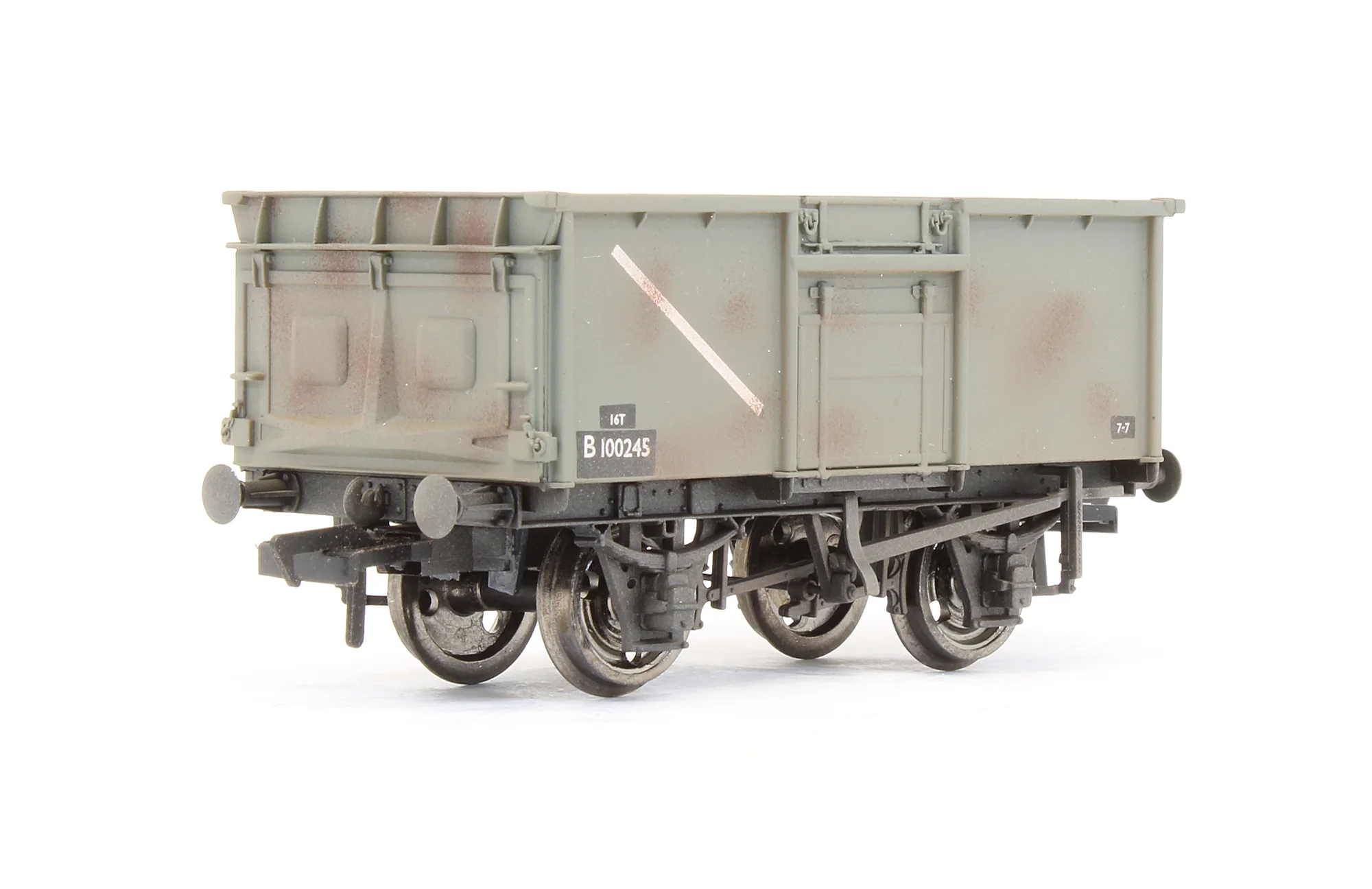 Pre-Owned 16 Ton Pressed End Door Steel Mineral Wagon BR Grey 'B100245' - Weathered - Image 2