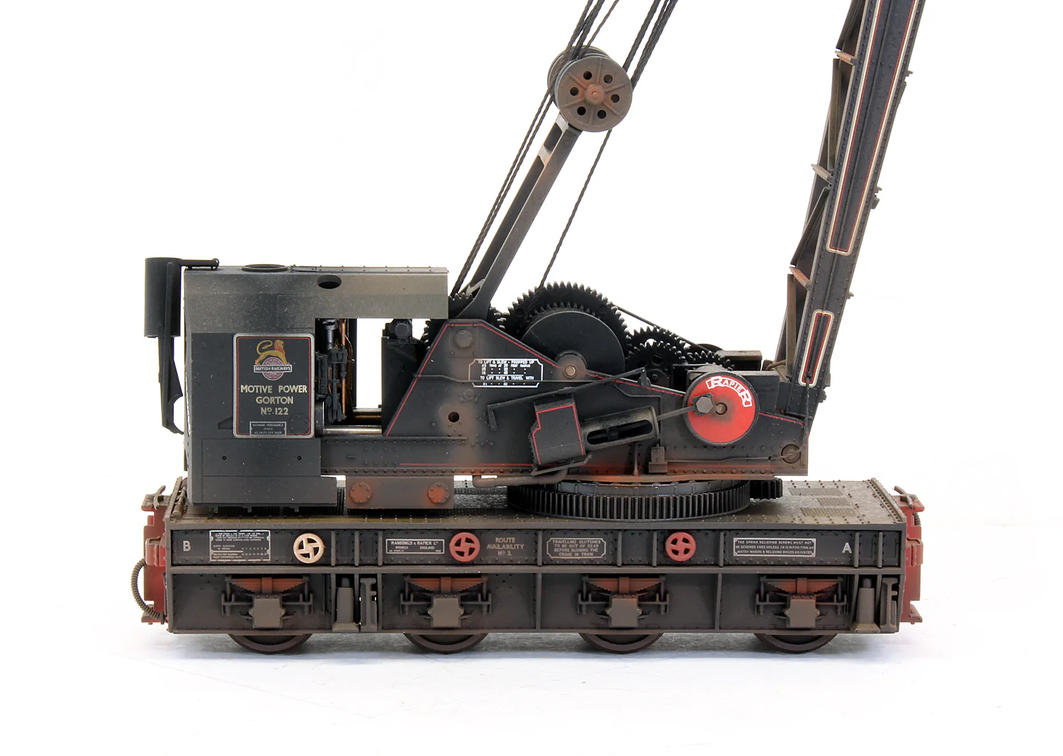 Pre-Owned 38-802 Ransomes & Rapier 45T Steam Breakdown Crane BR Lined Black Early emblem No.122 - Custom Weathered - Image 4