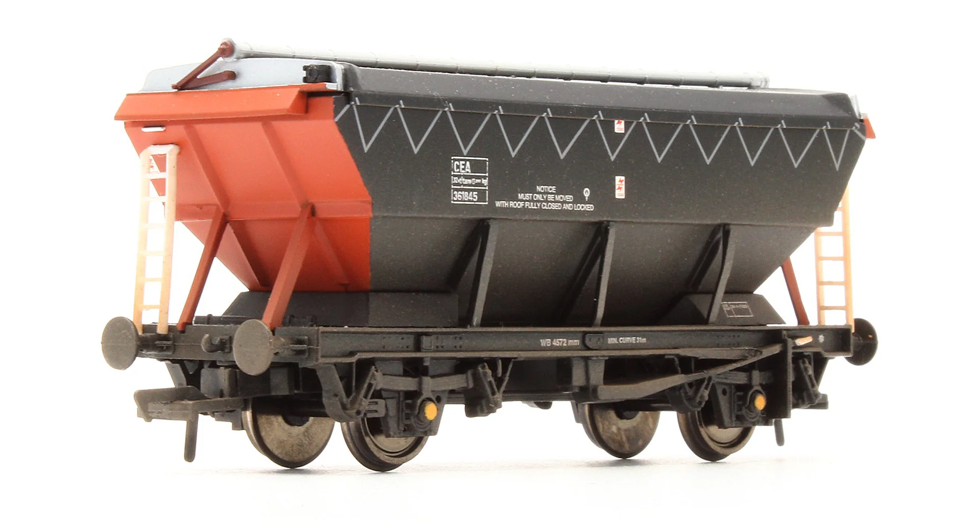 33-575A Pre-Owned 46T glw Covered Hopper Wagon CEA Orange & Black - Weathered '361845'