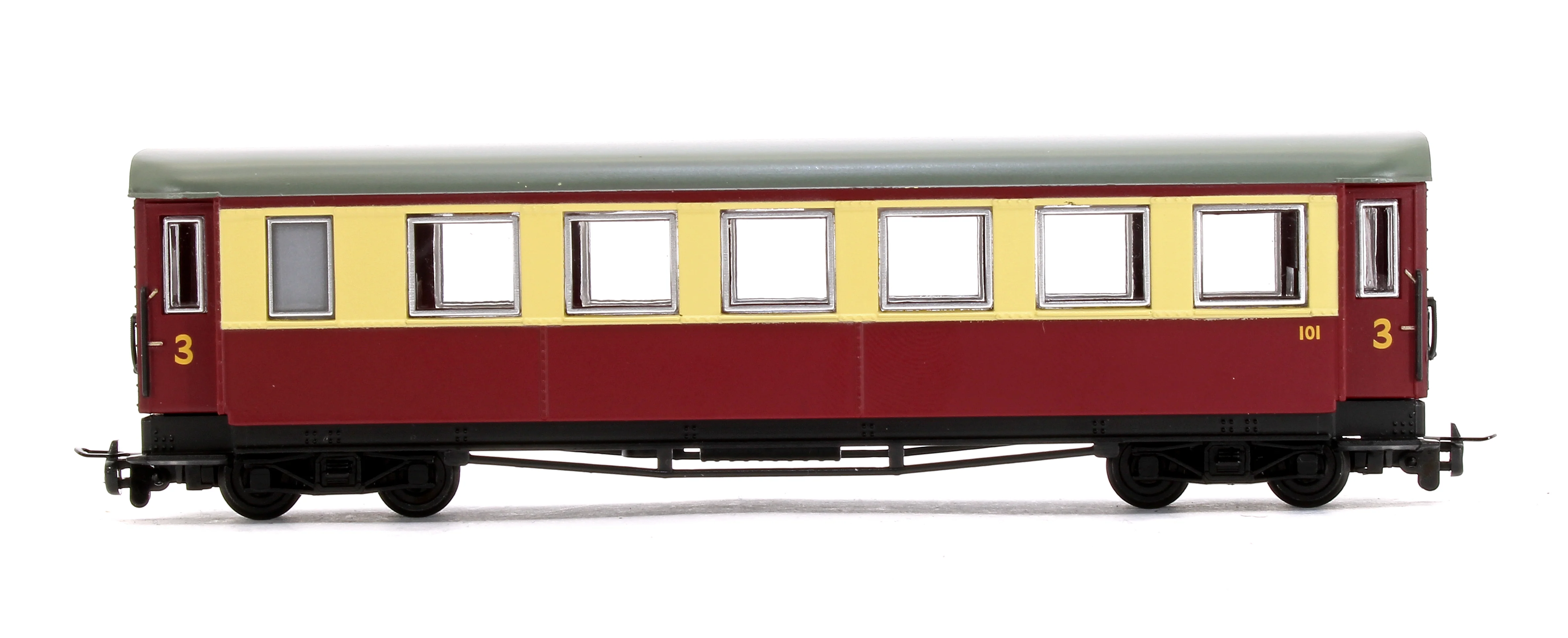 Pre-Owned 394-001 Steel Bodied Third Bogie Coach Maroon & Cream No.101 - Image 3