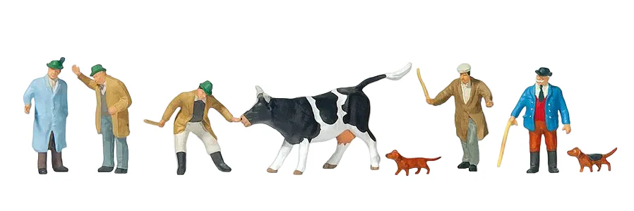 PR10048 Cattle Traders (5) with Dogs (2) & Cow Exclusive Figure Set