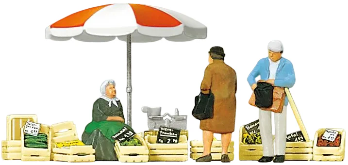 PR10337 Seated Market Seller and Customers (2) Exclusive Figure Set