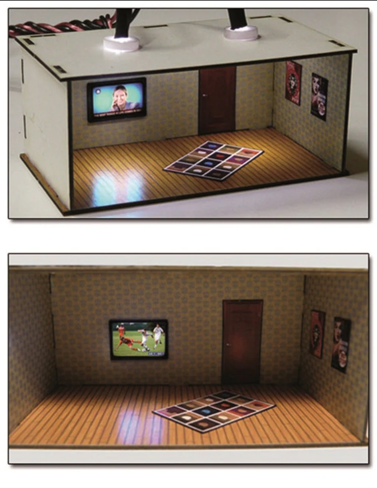 PLS-001 2 pcs Illuminated Rooms w/flat screen TVs News & Sports (H0/00 kit)