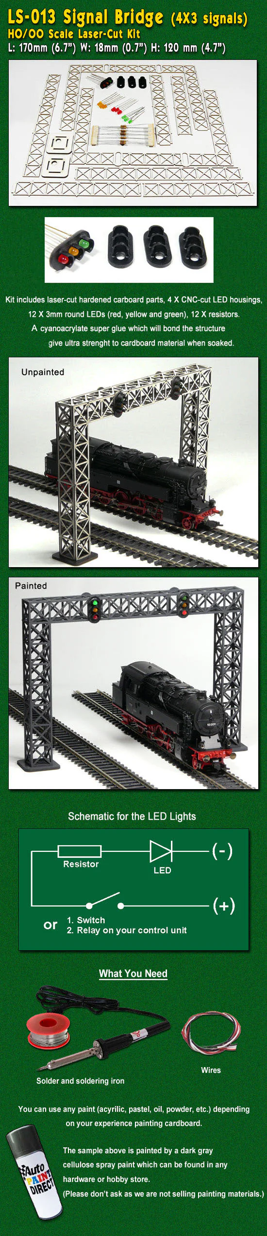 PLS-013 2 Track Signal Bridge w/12 Lights (H0 or 00) Model Kit - Image 2