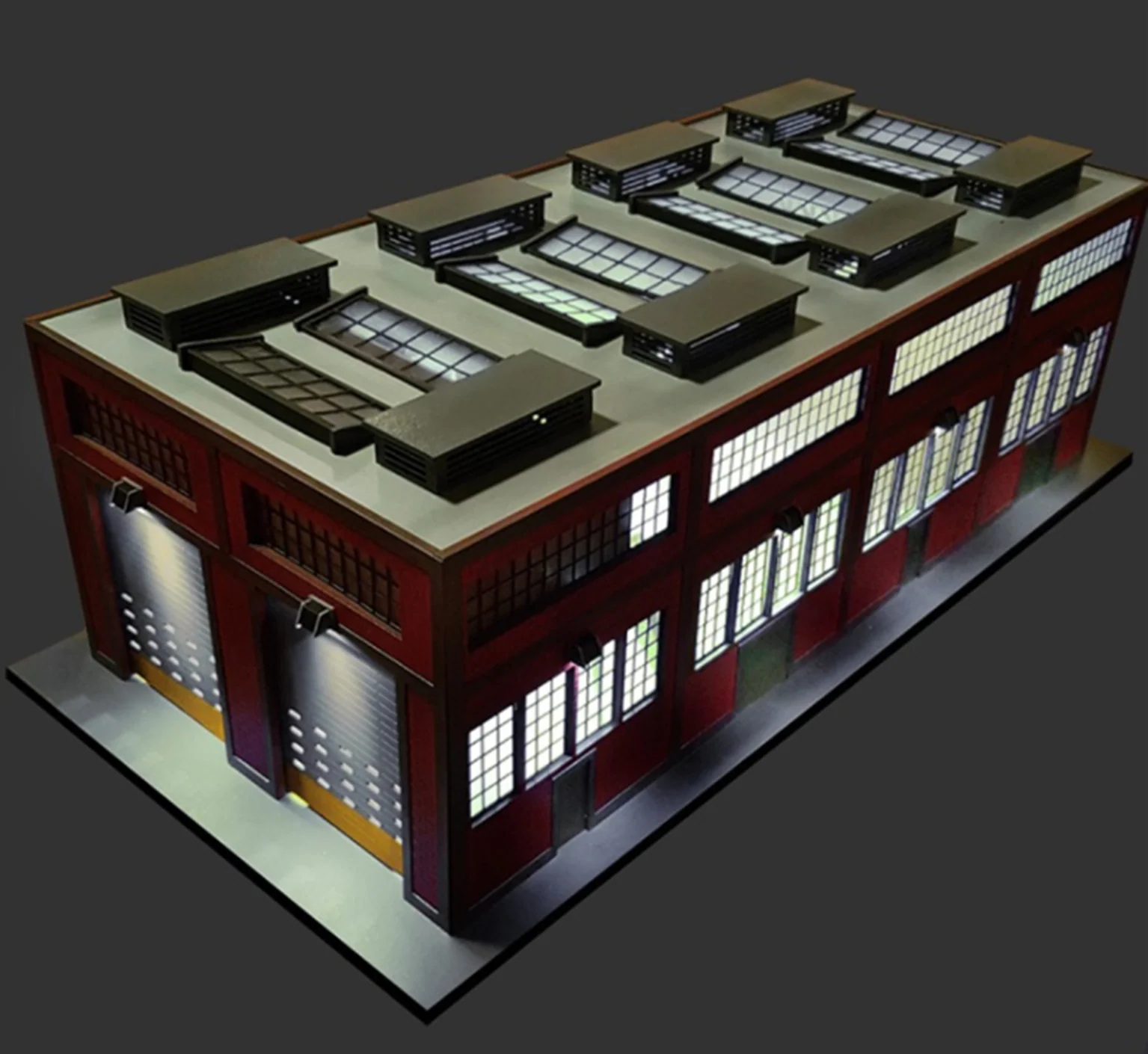 PLS-035 O Scale Dual Stall Modern Engine House w/Motorized Doors Kit