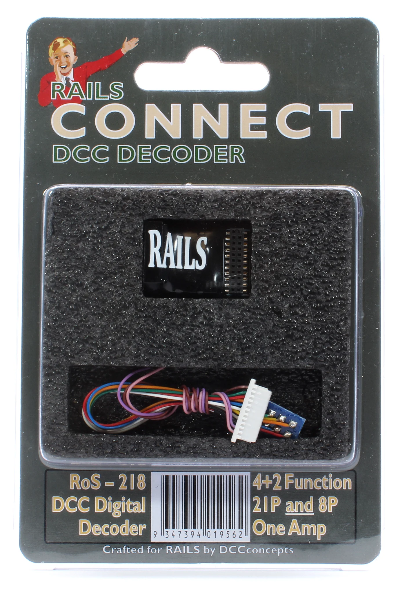 RoS-218.4.2 Rails Connect Decoder, 21 Pin Direct (8 Pin Harness) 4+2 Function Decoder