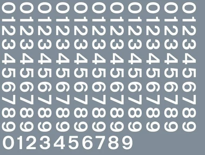 RT-ALL-0038 Numeric/alphabet sheet: white BR numbering (6mm high) Transfer
