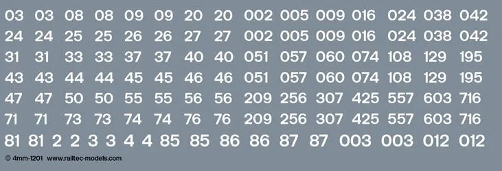 RT-4-1201 BR Blue TOPS Loco Number Sheet - Standard (80) Waterslide Decals Transfer
