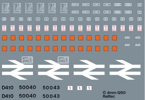 RT-4-1250 Class 50 detail pack (BR blue) OO Gauge Waterslide Decals Transfer