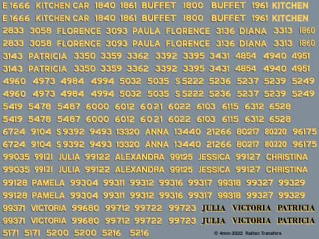 RT-4-3322 West Coast Railways Coach Numbers/Names OO Gauge Waterslide Decals Transfer