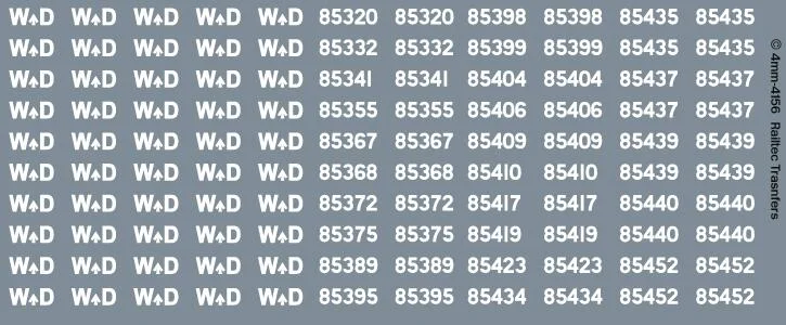 RT-4-4156 WD/ROD War Department Wagon Fleet: White Waterslide Decals Transfer