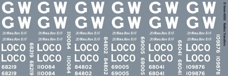 RT-4-4555 GWR (1920-1936) Loco Coal Wagons Waterslide Decals Transfer
