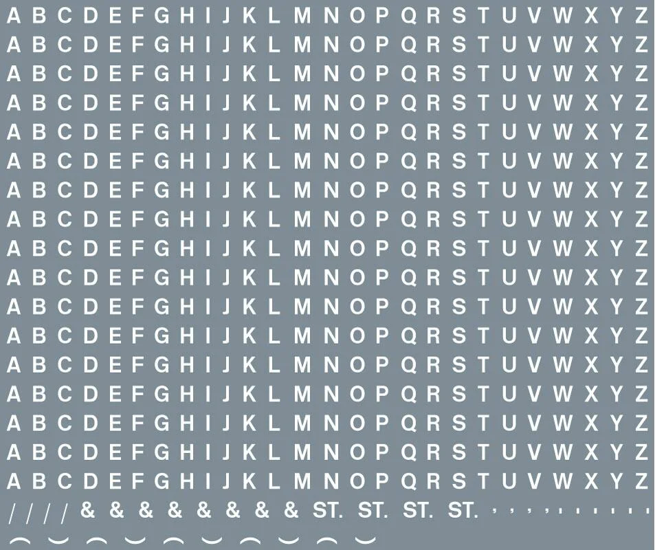 RT-ALL-0006 Numeric/alphabet sheet: white BR lettering (2mm high) Waterslide Decals Transfer
