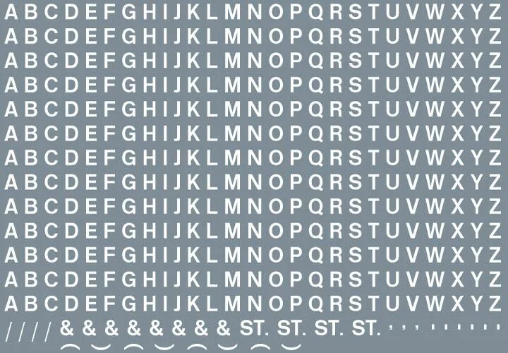 RT-ALL-0009 Numeric/alphabet sheet: white BR lettering (3mm high) Waterslide Decals Transfer