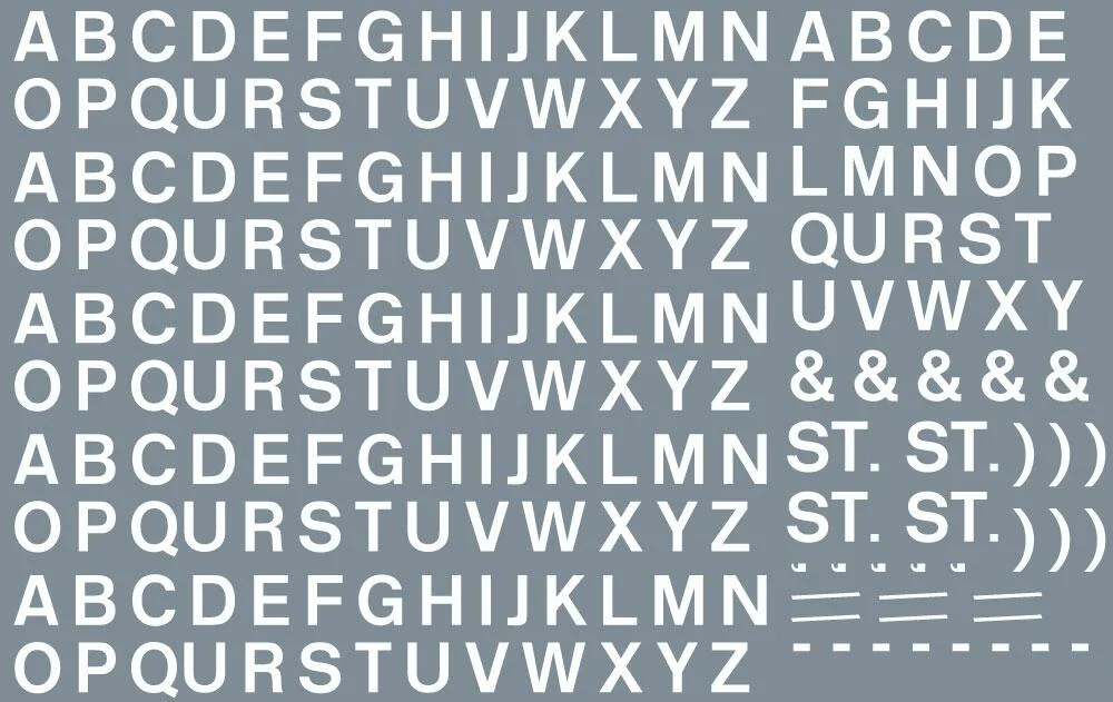 RT-ALL-0015 Numeric/alphabet sheet: white BR lettering (5mm high) Waterslide Decals Transfer