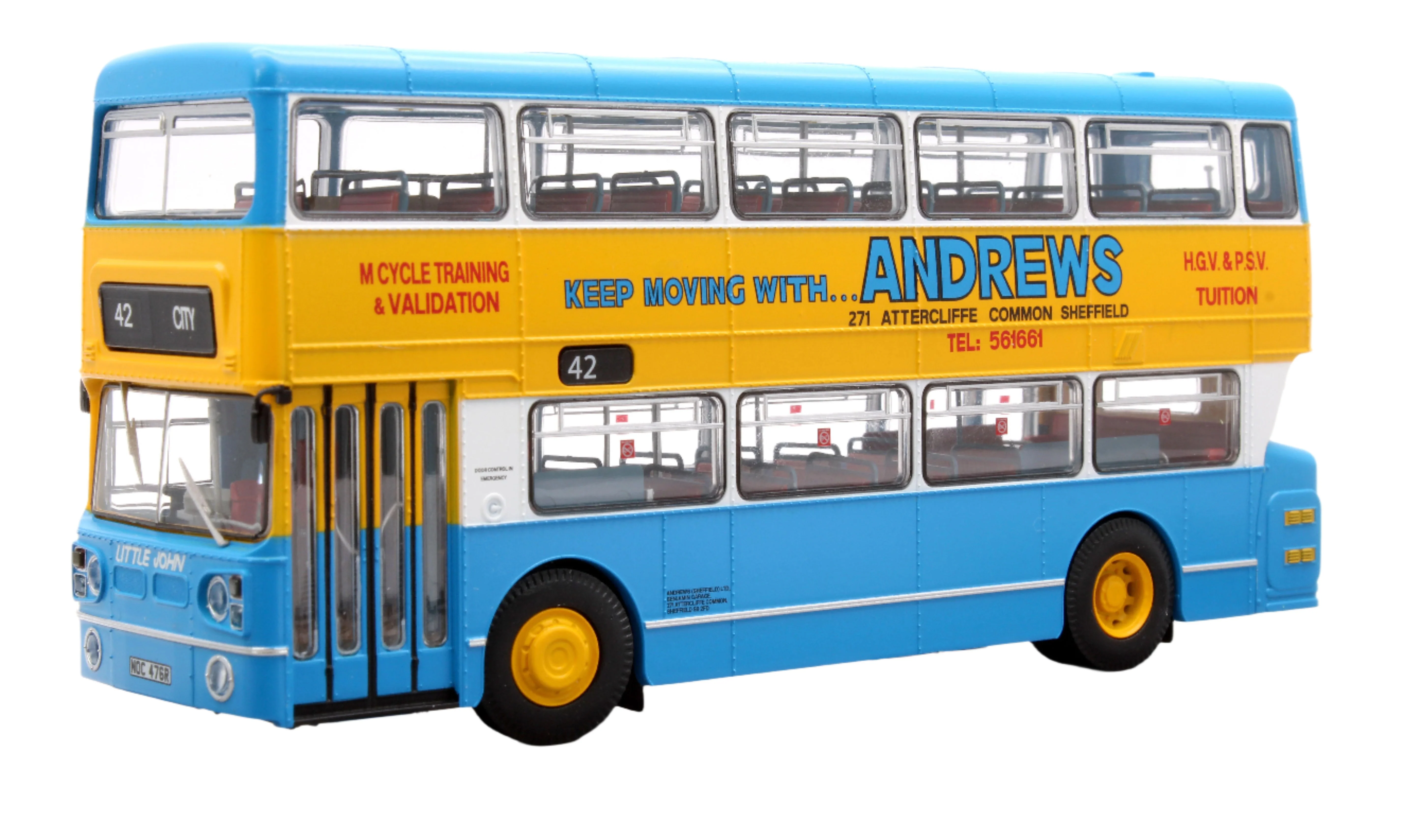 901037 Leyland Fleetline NOC476R 'Little John', Route 42 City Centre, Andrews of Sheffield livery