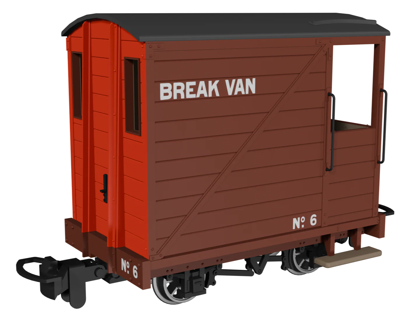 990802 Single Veranda Brake Van - Brown with Red Ends No.6