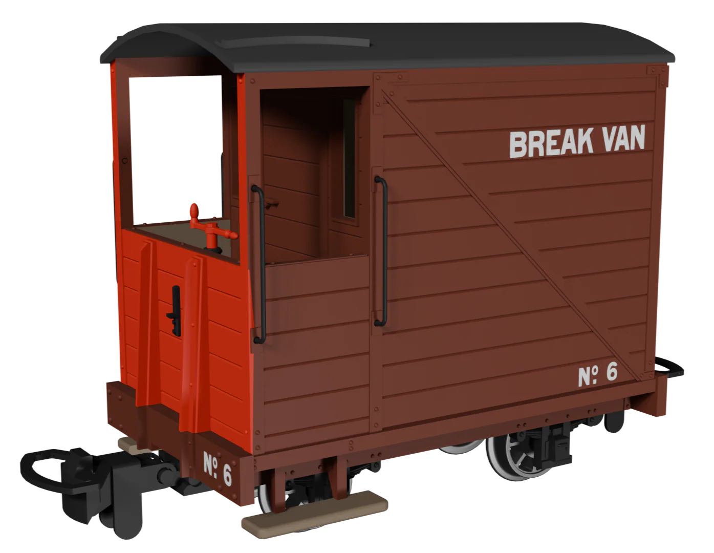 990802 Single Veranda Brake Van - Brown with Red Ends No.6 - Image 2