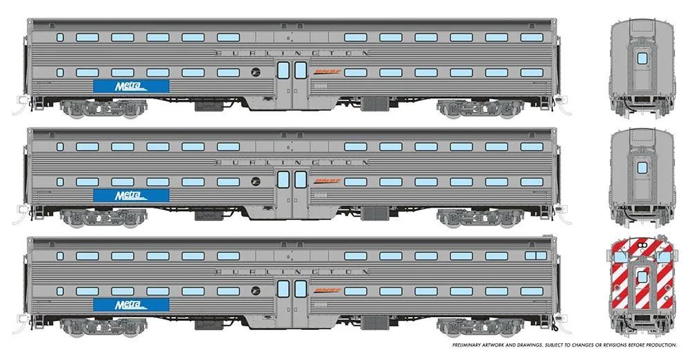 145005 HO Gallery Commuter Car: Metra - Burlington: Set #2 (Cab: 801 Coaches: 762, 780)