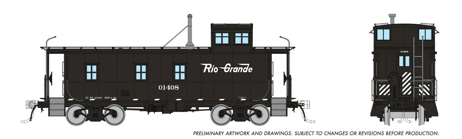 225003 HO D&RGW End Cupola As-built Steel Caboose: Black Scheme: #01408 - Image 2