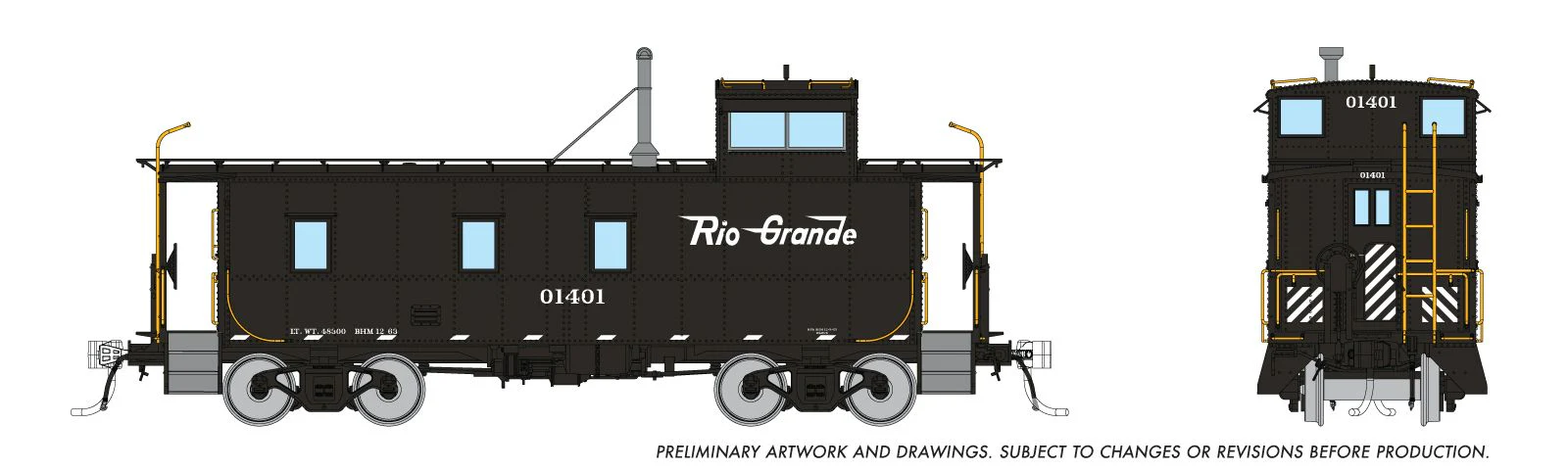 225010 HO D&RGW End Cupola Steel Caboose w/ Early Mods: Black Scheme: #01429 - Image 2