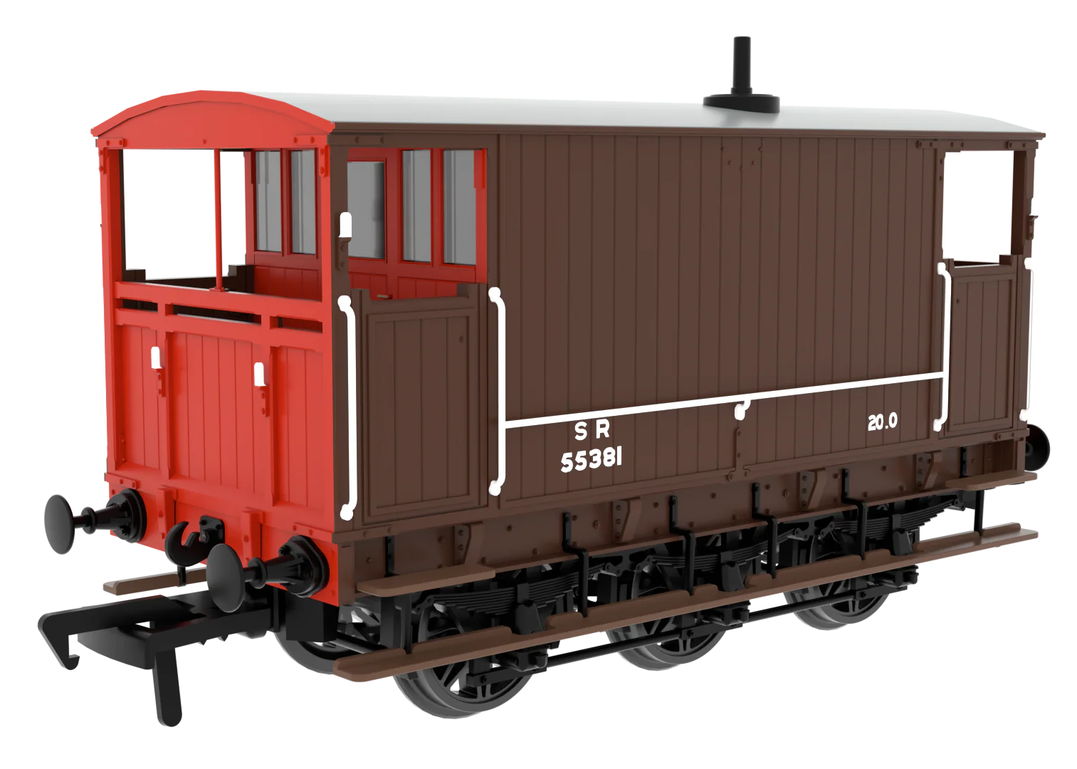 931022 SECR 6 Wheel Brake Van - No. 55381 - SR post-36 livery (brown with red ends and small BR lettering)