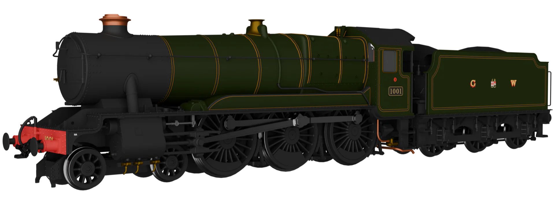 954001 GWR County No.1001 G W Lined Green Steam Locomotive