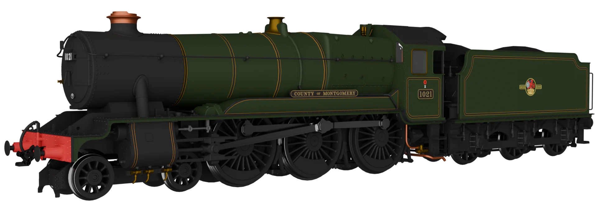 954508 GWR County No.1021 'County of Montgomery' BR Lined Green Late Crest Steam Locomotive - DCC Sound