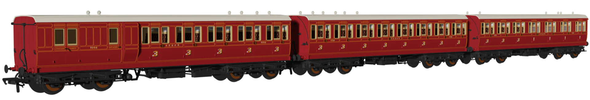 978914 Evolution' 48' SECR Red Non-Corridor Carriage No.1064, 883 & 1011 Triple Pack - Image 2